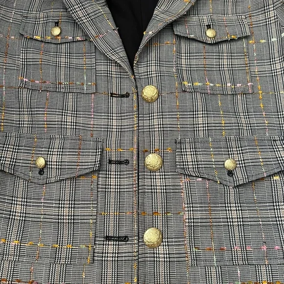 By Anthropologie Glen Plaid Tweed Blazer with Gold Buttons MISSING HOODIE Med - Picture 8 of 11